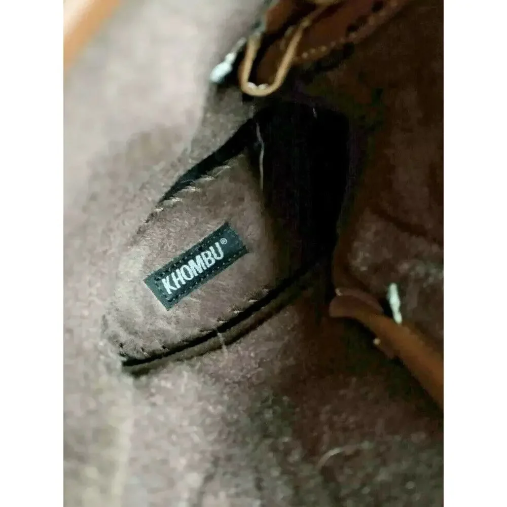 Khombu women Brown Waterproof Mid Calf Boot Leather Duck sz 8 M cozy winter